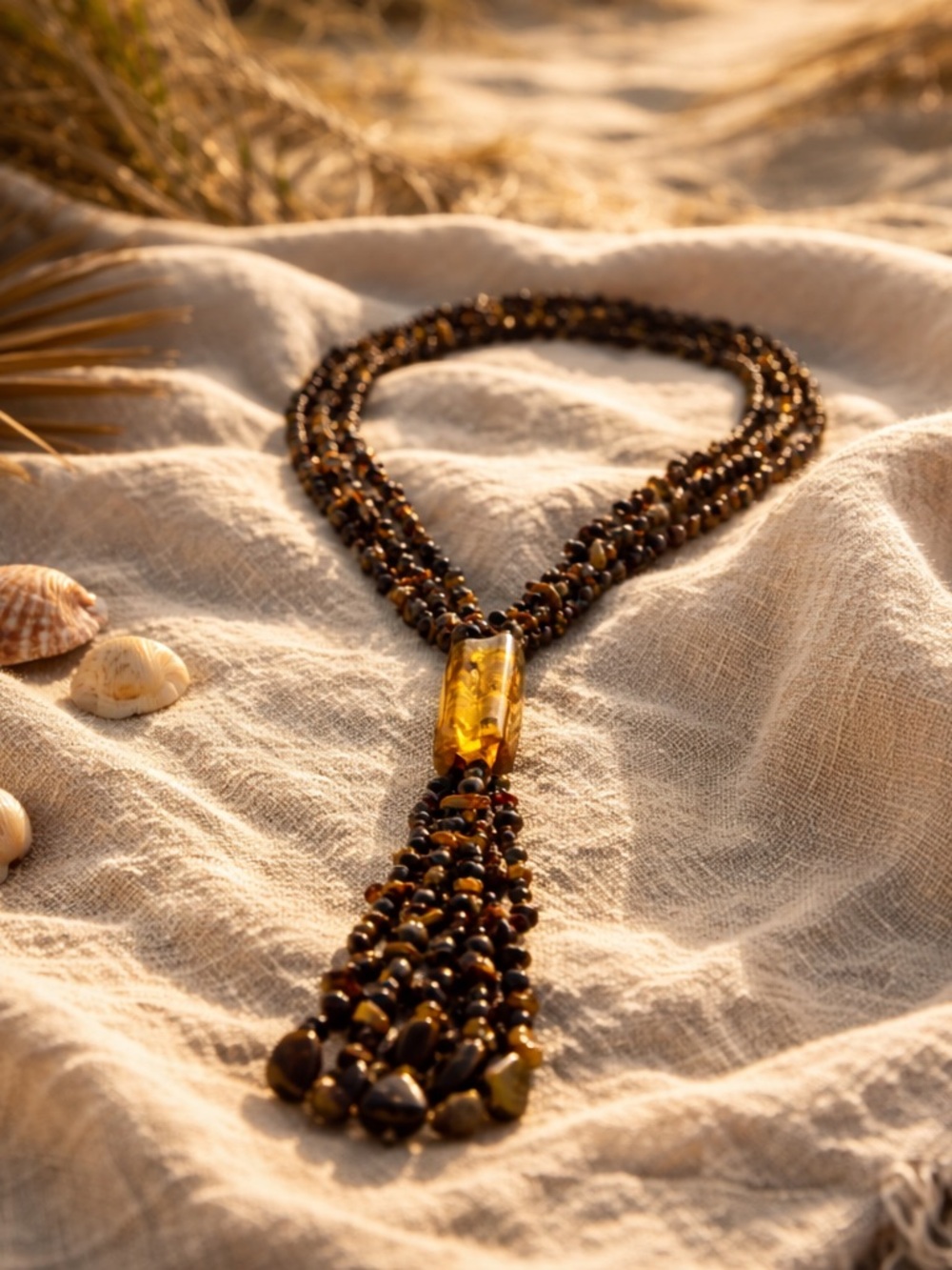 Vintage Tiger’s Eye & Gold Foil Tassel Necklace